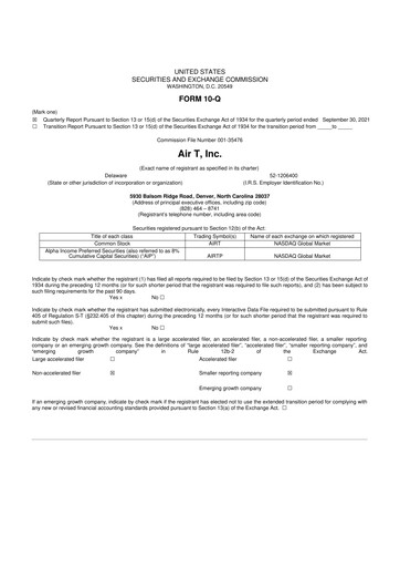 Miniature Air T, Inc. 10-Q Rapport trimestriel  