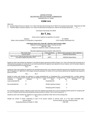 Miniature Air T, Inc. 10-Q Rapport trimestriel  