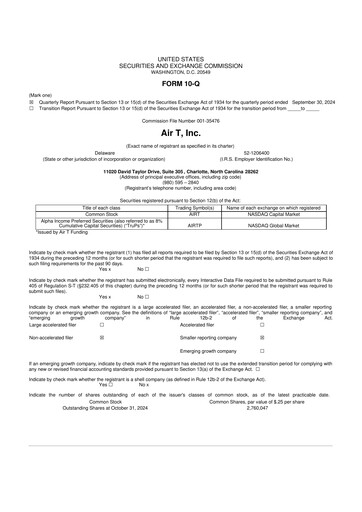 Miniature Air T, Inc. 10-Q Rapport trimestriel  