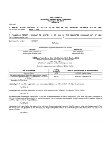 Miniature Air T, Inc. 10-K Rapport annuel 2026