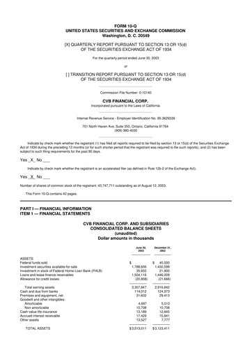 Thumbnail CVB Financial 10-Q Quarterly Report FY 
