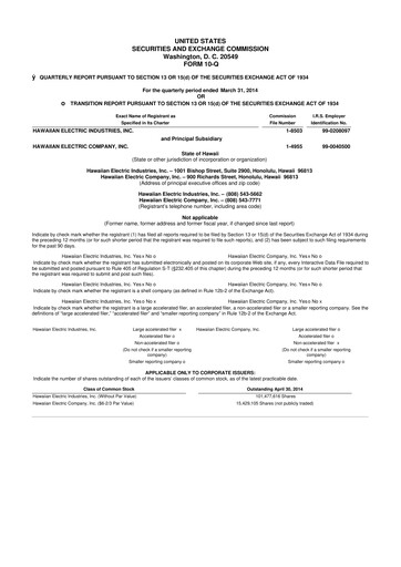 Thumbnail Hawaiian Electric Industries 10-Q Quarterly Report FY 