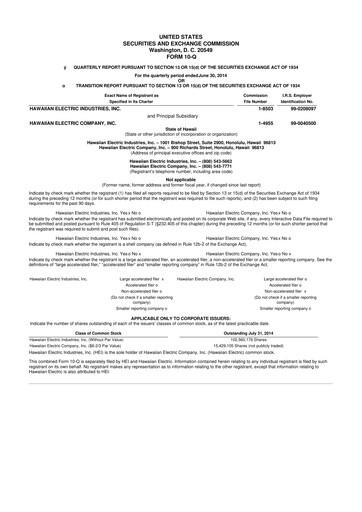 Thumbnail Hawaiian Electric Industries 10-Q Quarterly Report FY 