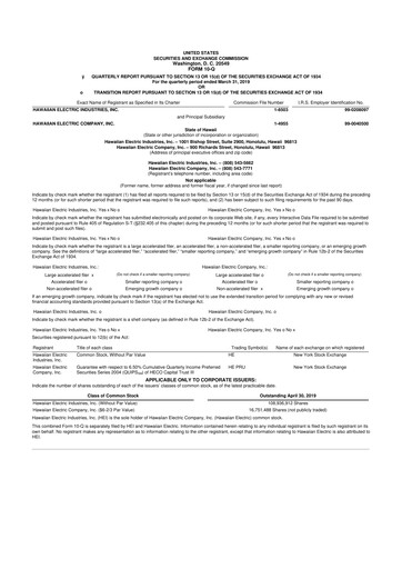 Thumbnail Hawaiian Electric Industries 10-Q Quarterly Report FY 