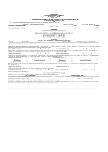 Thumbnail Hawaiian Electric Industries 10-Q Quarterly Report FY 