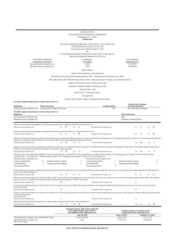 Thumbnail Hawaiian Electric Industries 10-K Annual Report 