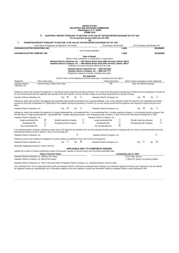Thumbnail Hawaiian Electric Industries 10-Q Quarterly Report FY 