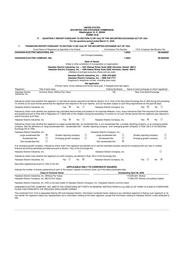 Vorschaubild Hawaiian Electric Industries 10-Q Quartalsbericht  