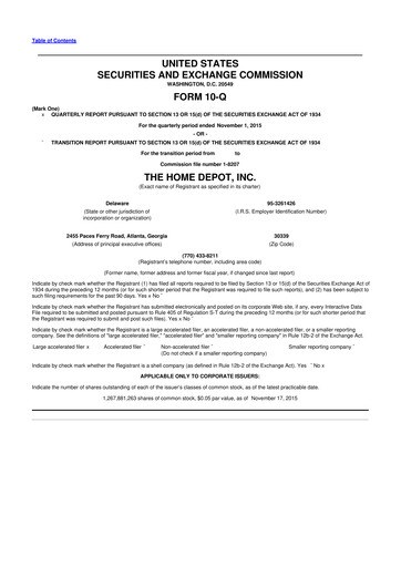 Thumbnail Home Depot 10-Q Quarterly Report FY2015 