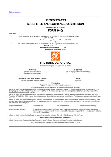 Thumbnail Home Depot 10-Q Quarterly Report FY2018 