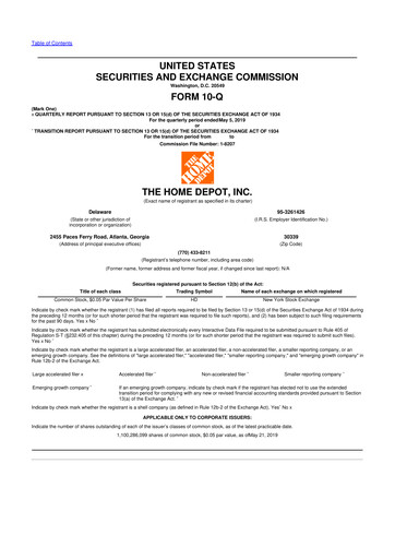 Thumbnail Home Depot 10-Q Quarterly Report FY2019 