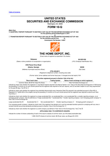 Thumbnail Home Depot 10-Q Quarterly Report FY2019 