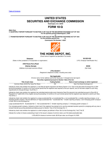 Thumbnail Home Depot 10-Q Quarterly Report FY 