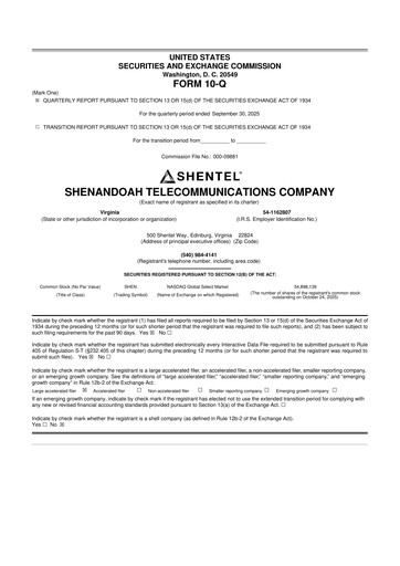 Thumbnail Shentel 10-Q Quarterly Report FY2025 