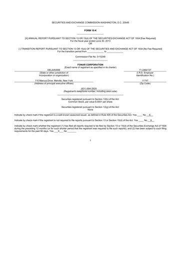 Miniature Fonar Corporation
 10-K Rapport annuel 2013