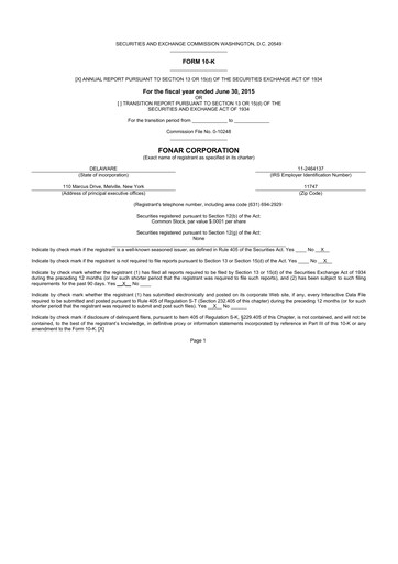 Miniature Fonar Corporation
 10-K Rapport annuel 2015