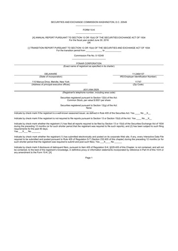 Miniature Fonar Corporation
 10-K Rapport annuel 2016