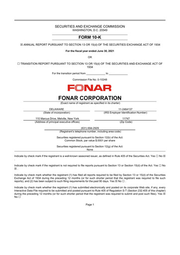 Miniature Fonar Corporation
 10-K Rapport annuel 2021