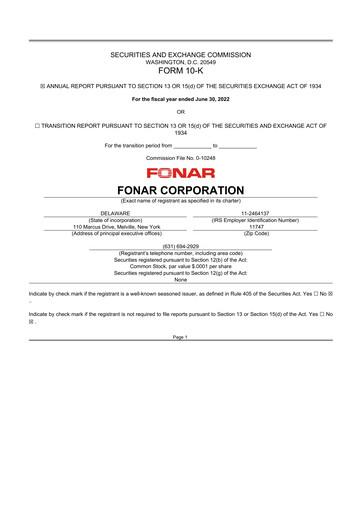 Miniature Fonar Corporation
 10-K Rapport annuel 2022