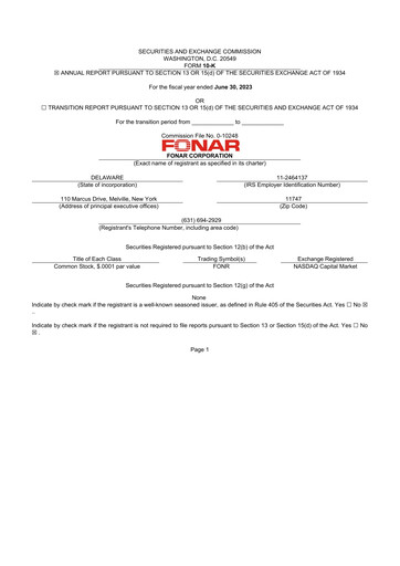 Miniature Fonar Corporation
 10-K Rapport annuel 2023