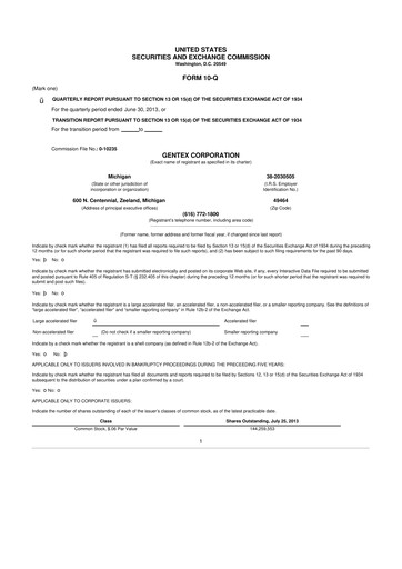 Thumbnail Gentex 10-Q Quarterly Report FY2013 