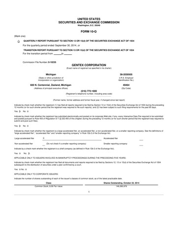 Thumbnail Gentex 10-Q Quarterly Report FY2014 