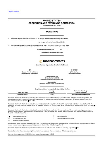 Thumbnail TriCo Bancshares 10-Q Quarterly Report FY2020 