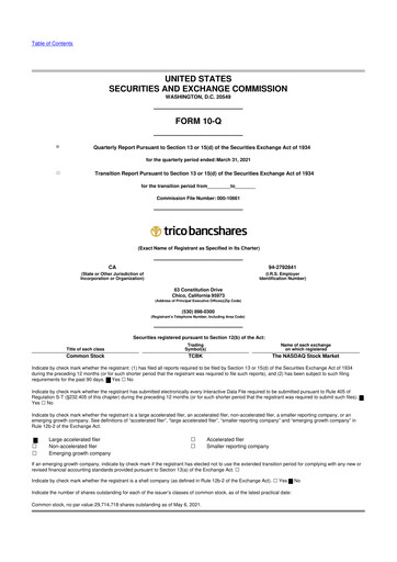 Thumbnail TriCo Bancshares 10-Q Quarterly Report FY2021 