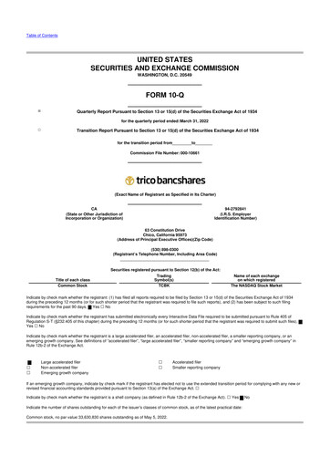 Thumbnail TriCo Bancshares 10-Q Quarterly Report FY2022 