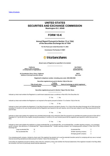 Thumbnail TriCo Bancshares 10-K Annual Report 2022