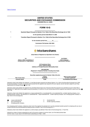Vorschaubild TriCo Bancshares 10-Q Quartalsbericht  