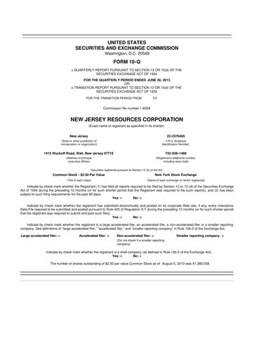 Thumbnail New Jersey Resources 10-Q Quarterly Report FY2013 