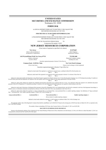 Thumbnail New Jersey Resources 10-K Annual Report 2013