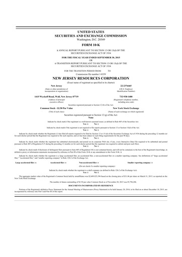 Thumbnail New Jersey Resources 10-K Annual Report 2015