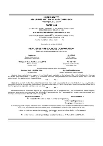 Thumbnail New Jersey Resources 10-Q Quarterly Report FY2017 