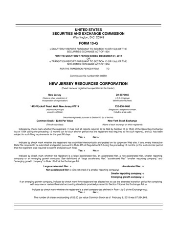 Thumbnail New Jersey Resources 10-Q Quarterly Report FY2018 