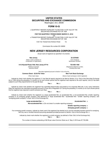 Thumbnail New Jersey Resources 10-Q Quarterly Report FY2018 