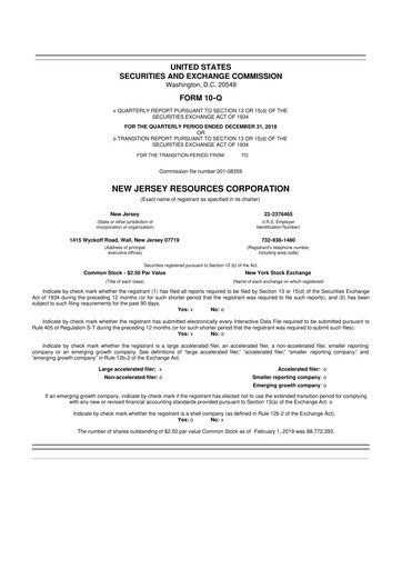 Thumbnail New Jersey Resources 10-Q Quarterly Report FY2019 