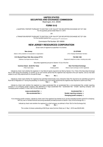 Thumbnail New Jersey Resources 10-Q Quarterly Report FY2019 