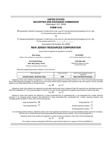 Thumbnail New Jersey Resources 10-Q Quarterly Report FY2019 