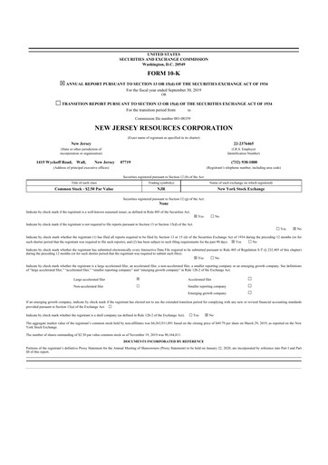 Thumbnail New Jersey Resources 10-K Annual Report 2019
