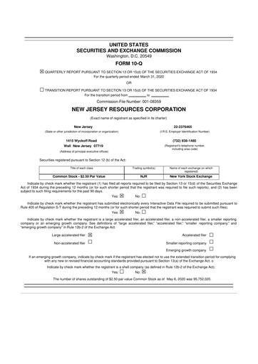 Thumbnail New Jersey Resources 10-Q Quarterly Report FY2020 