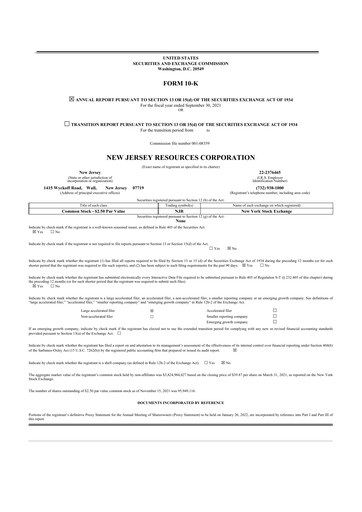 Thumbnail New Jersey Resources 10-K Annual Report 2021