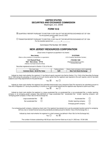 Thumbnail New Jersey Resources 10-Q Quarterly Report FY2023 