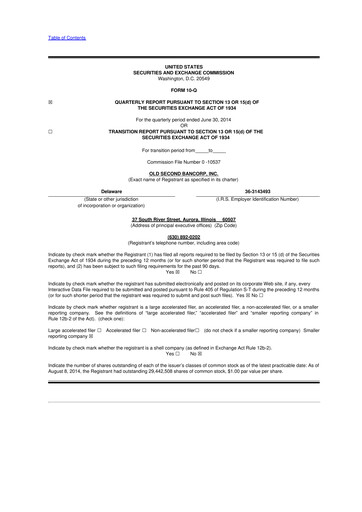 Vorschaubild Old Second Bancorp 10-Q Quartalsbericht 2014 