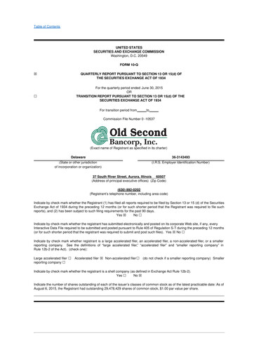Vorschaubild Old Second Bancorp 10-Q Quartalsbericht 2015 
