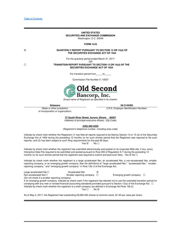 Vorschaubild Old Second Bancorp 10-Q Quartalsbericht 2017 
