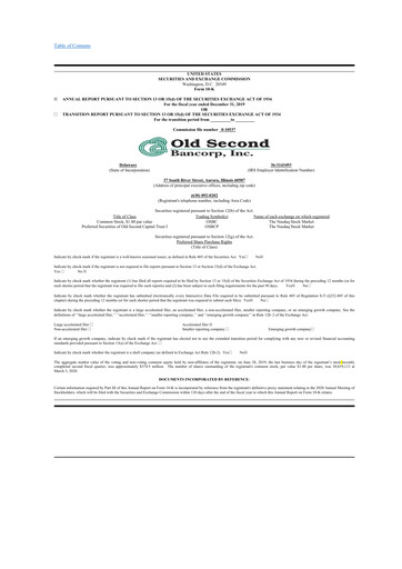 Thumbnail Old Second Bancorp 10-K Annual Report 2019