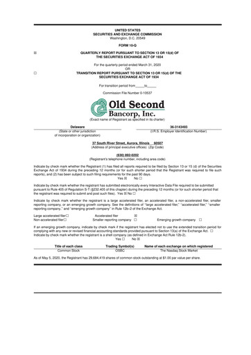 Vorschaubild Old Second Bancorp 10-Q Quartalsbericht 2020 