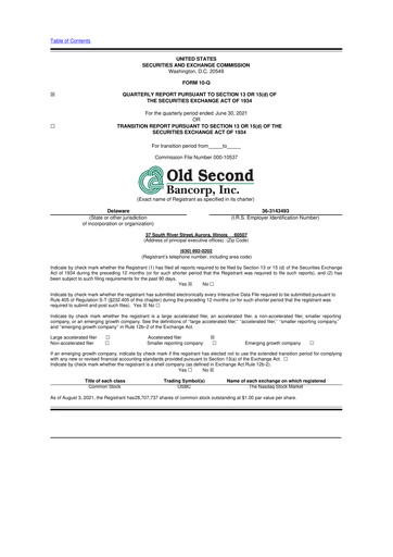 Vorschaubild Old Second Bancorp 10-Q Quartalsbericht 2021 